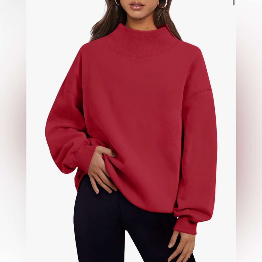 Women's Red Mock Neck Oversized Sweater